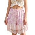 thumbnail image 1 of Shorts bombachos para mujer hasta la rodilla con estampado floral, cintura elástica con cordón ajustable, ribete de encaje y patchwork. Shorts casuales coquetos., 1 of 9