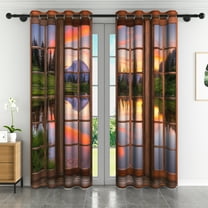 Lfeey Printed Curtains, Room Darkening Grommet Blackout Curtains, Mountain, 42"x84", 2 Panels