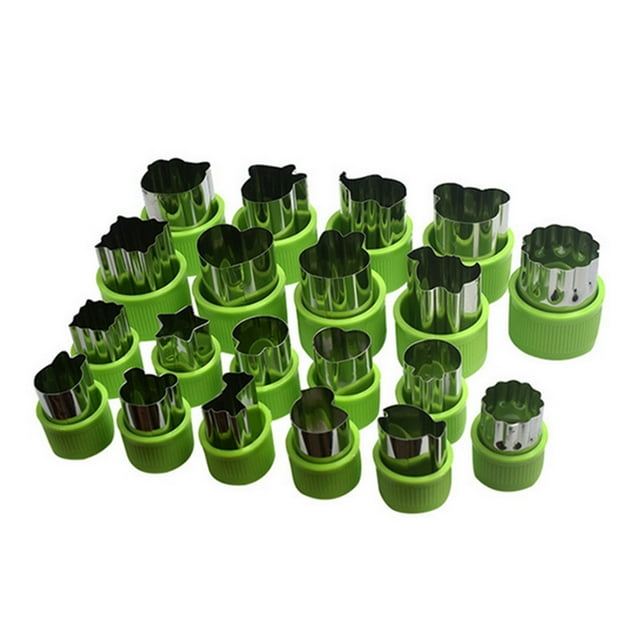 Yeacher 20Pcs Vegetables Fruits Cutter Molds Stainless Steel Cutting Tools for Cake Biscuit (Green)