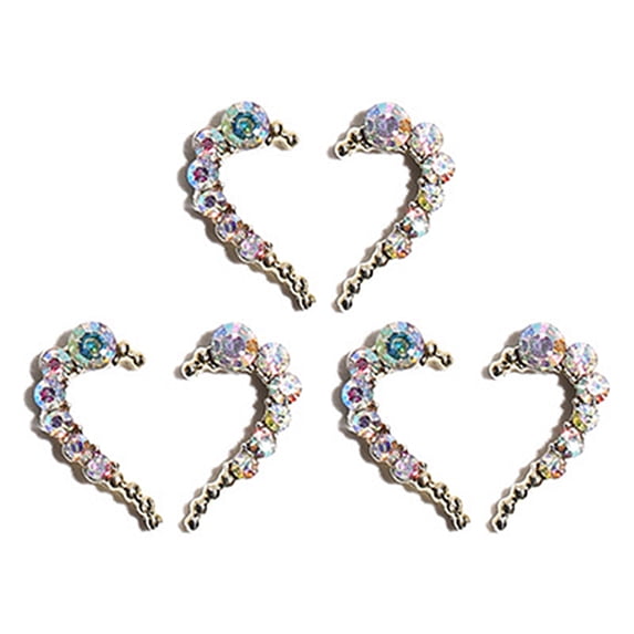 UDIYO 6Pcs Nail Rhinestone Flat Bottom High Brightness Non-Drop Half Heart Nail Art Charms for Manicure