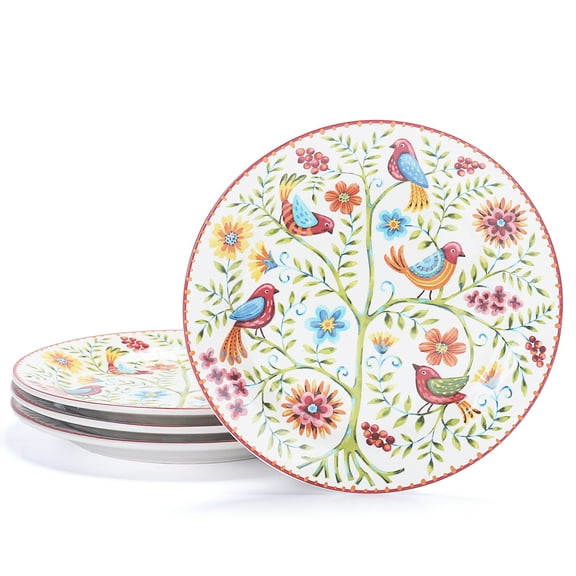 Bico Red Spring Bird Salad Plates Set of 4, Ceramic, 8.75 inch, Microwave & Dishwasher Safe