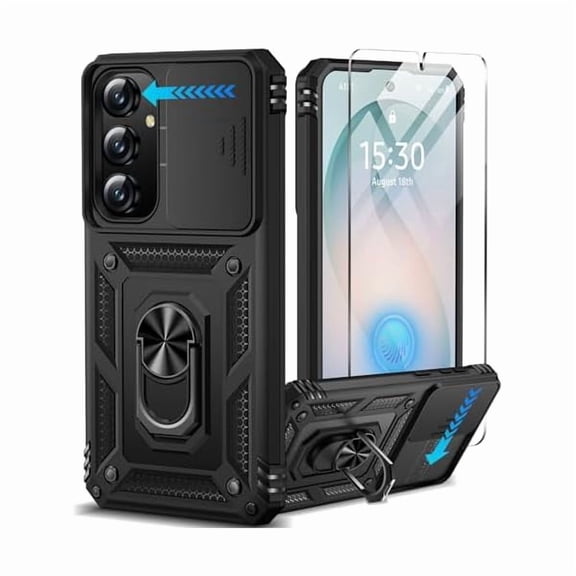 can for Samsung Galaxy S26 Plus Case with Screen Protector & Slide Camera Lens Cover, Built-in Magnetic Ring Stand Shockproof Protective Phone Case for Samsung S26 Plus Case (Black)