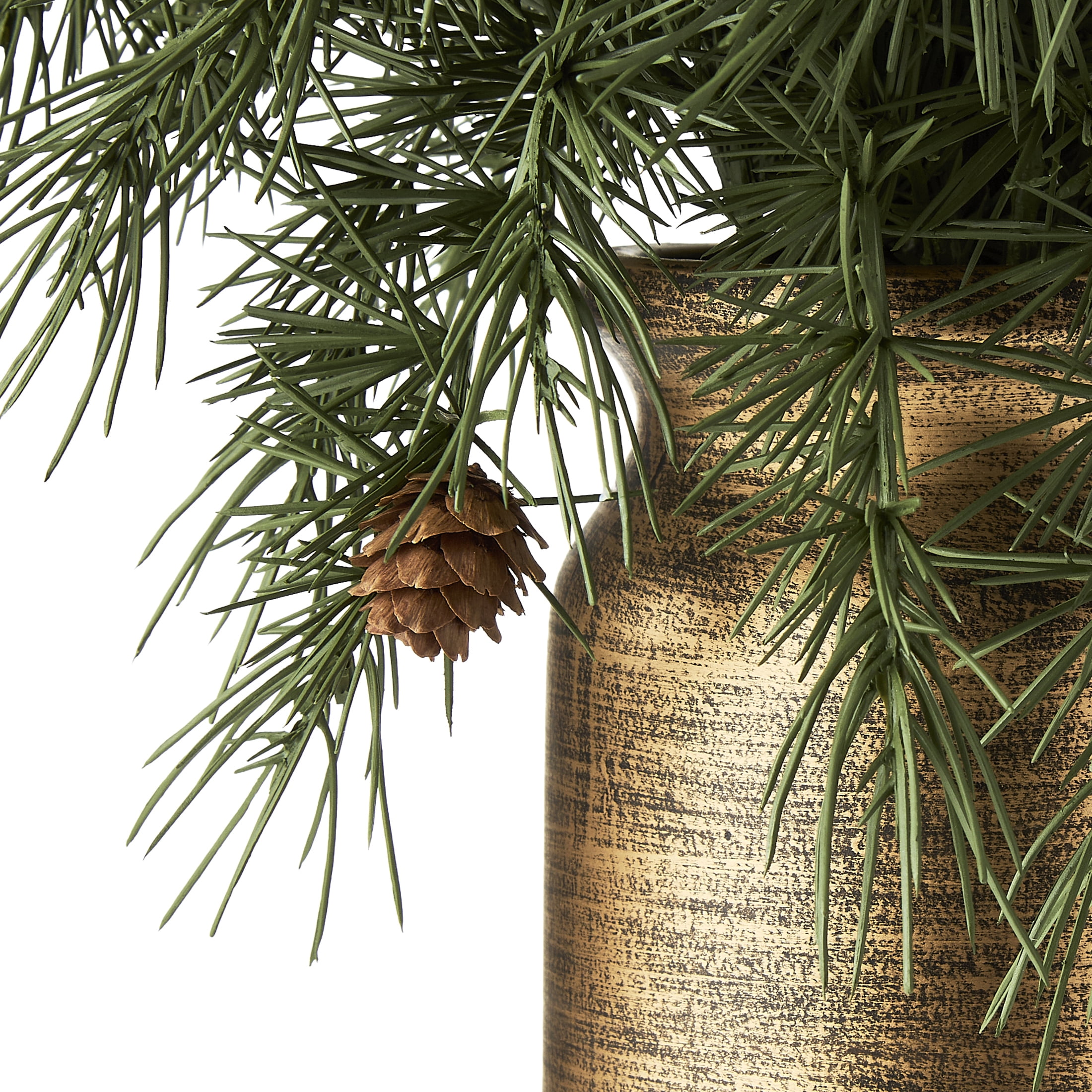 Pine Tree Arrangement in Copper Pot Christmas Tabletop Decoration, Green, 20", by My Texas House