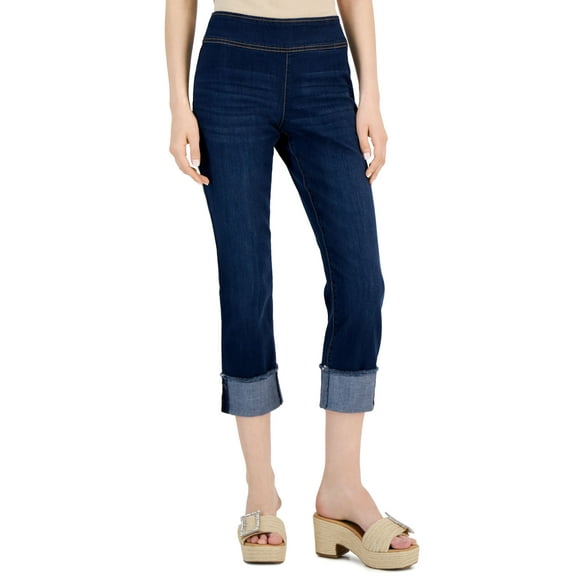 INC International Concepts Womens Mid Rise Pull On Cuffed Jeans Medium Indigo 0