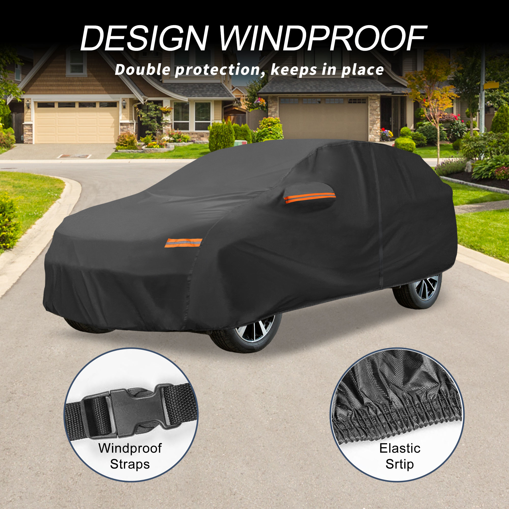 Unique Bargains Aluminum Film Outdoor Full Car Cover with Driver Door Zipper Black for Mazda CX-70 202.76"x78.74"x59.06"
