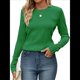 thumbnail image 2 of Camisetas de Larga para Mujer, Blusa Informal Holgada de Punto Acanalado con Cuello Redondo, Jersey de Moda para Otoño. Verde M, 2 of 8