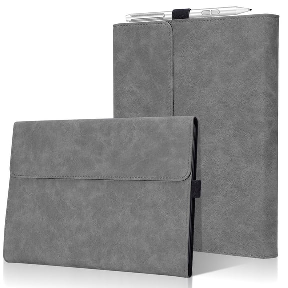 UrbanX Shockproof Leather Thin Protective Microfiber Soft Lining Case for Microsoft Surface Go With Built in Kickstand, Stylus Loop, Magnetic Flip - Multi-Angle Portfolio Business Cover - Gray