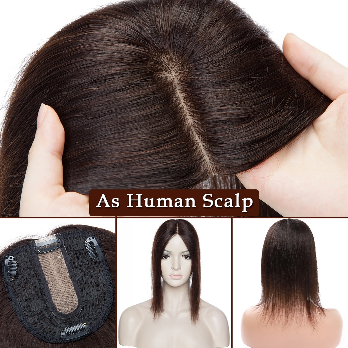 SEGO Clip in Hair Extensions Human Hair Toppers 100% Real Human Hair Topper for Thinning/Loss Hair Natural Black Hair Pieces