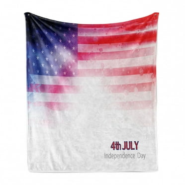 4th of July Soft Flannel Fleece Throw Blanket, American Flag with Dreamy Design Stars and Stripes Grunge, Cozy Plush for Indoor and Outdoor Use, 70" x 90", Scarlet Navy Blue White, by Ambesonne