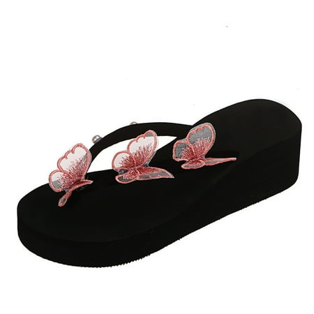 

Youmylove Holiday Butterfly Herringbone Female Thick Bottom Slope With Large Size Pearl Beach Sandal Comfort Cozy Leisure Daily Walking