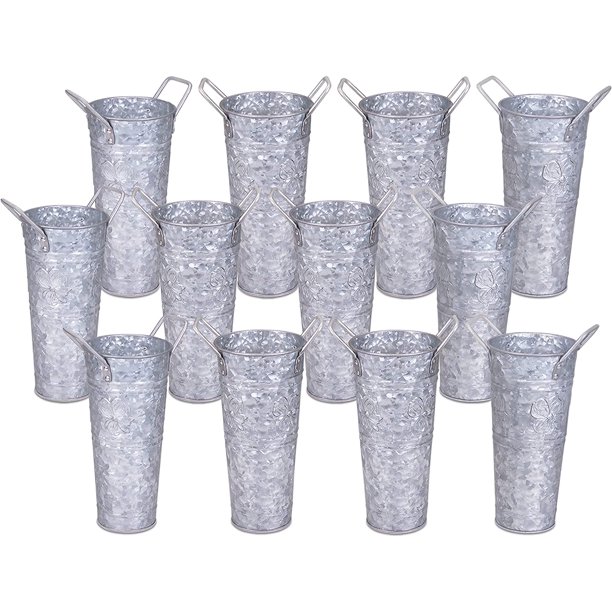 Walford Home Décor Galvanized Metal Vases with Handles Rustic Tall