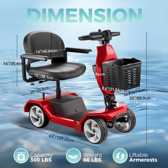 Edcsi Foldable Travel Motorized Scooter & Powered Electric Wheelchair - 4 Wheel Lightweight Mobility Scooter with Seat for Adults/Seniors