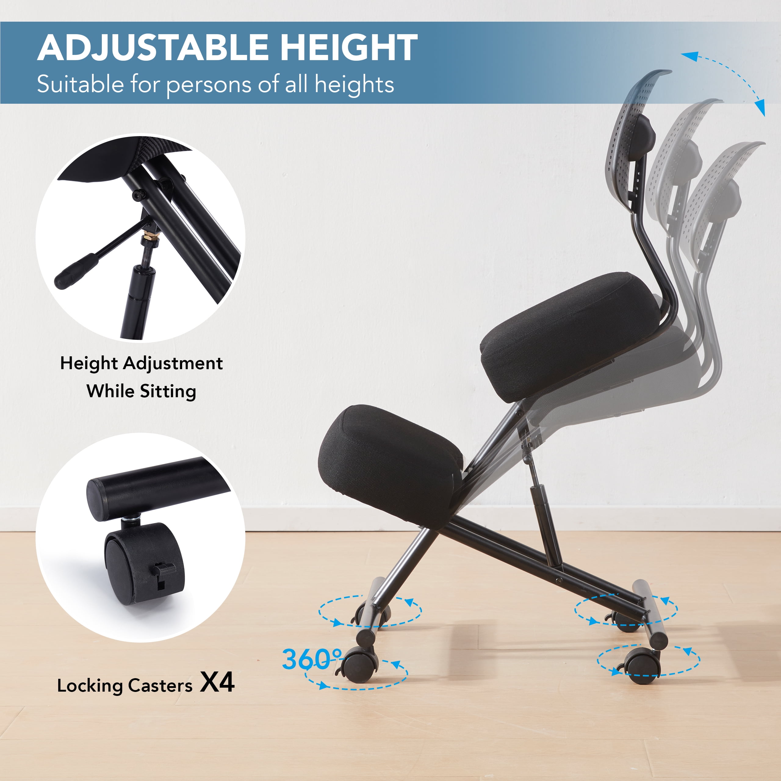 Someet Kneeling Chairs with Backrest Linen Ergonomic Home Office Chair Adjustable Height Seat Rolling Wheels Comfort Thick Cushion Work Stool Improve Posture Chair