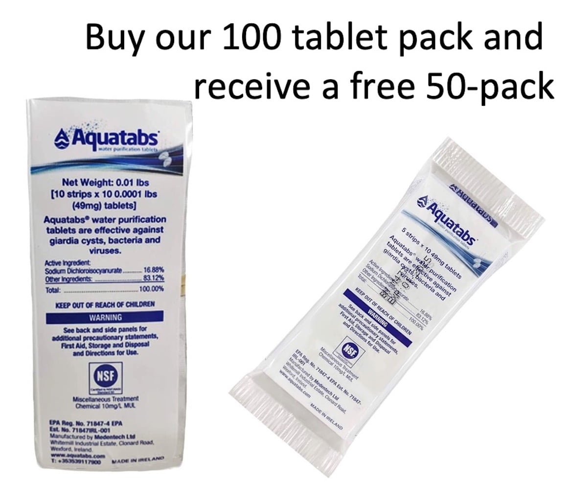 Aquatabs 100 Tablets, Get 50 Tablets Free Water Purification