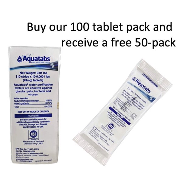Aquatabs 100 Tablets, Get 50 Tablets Free Water Purification