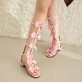 thumbnail image 4 of SACFOF Womens Knee High Gladiator Dressy Sandals Bow Open Toe Summer Buckle Roman Flat Boots Back Zipper Low Heel Sandals, 4 of 6