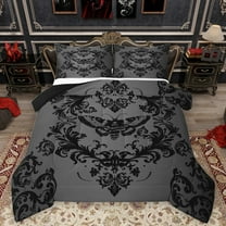 Homewish Rustic Victorian Flower Bedding Comforter Set,Baroque Damask Pattern Twin Comforter Sets,Gothic Moth Bedding Set For Adult,Luxury Bedroom Decor Reversible,2pcs