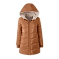 thumbnail image 5 of Womens Sherpa Lined Puffer Jacket Hooded Wave Quilted Full Zip Mid Length Padded with Poecets Warm Fall Winter Casual Outerwear, 5 of 9