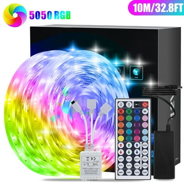 Led Strip Lights 32.8 Feet with 44Keys Remote and 12V Power Supply, Bright and Multi-color RGB LED Lights for Room, Bedroom, Kitchen, Yard, Party, Home Decoration