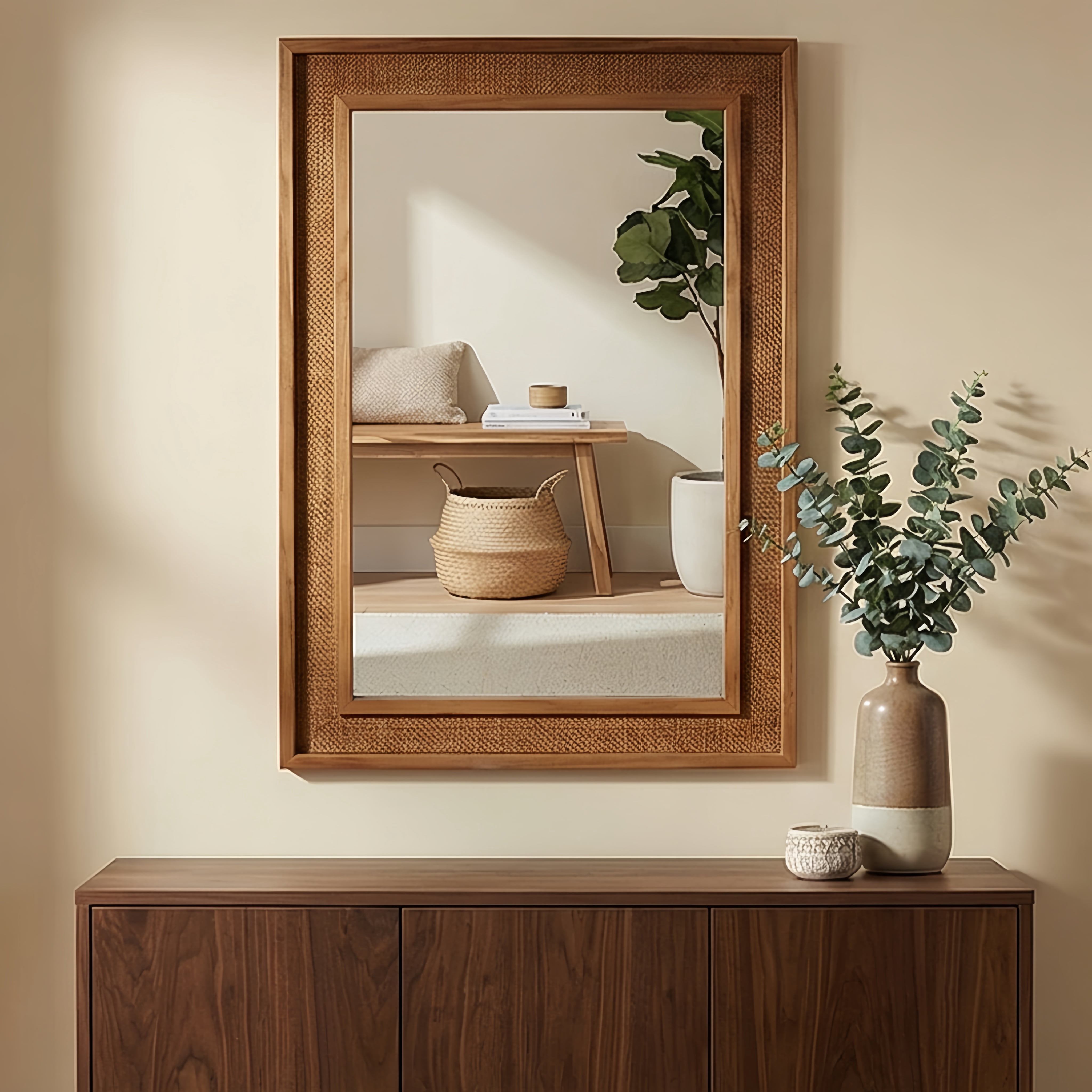 Leumius 36"x 24"Rectangular Bathroom Mirror Wall Mirror Wooden Frame Decorative Mirror for Farmhouse,Bathroom,Home Decor,Brown