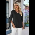thumbnail image 4 of Blusas Elegantes e Informales para Mujer, de 1/2, para Trabajo, Oficina, de , con Cuello en V, Color Negro, Talla L, 4 of 9