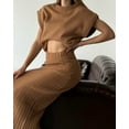 thumbnail image 3 of Women’s Elegant Knit Two-Piece Set – Cap Sleeve Crop Top & High-Waisted Midi Skirt, Soft Ribbed Fabric, Viscose Blend, Chic Matching Outfit, 3 of 6
