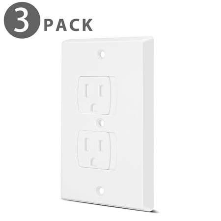 Electric Wall Plates Self-Closing Outlet Cover Electrical Wall Plate - Child Proof Safety Guards Socket Plugs Protector Extra Safe Retardant Baby Proofing Universal Electric Outlet Cover White (3 Pack) ()