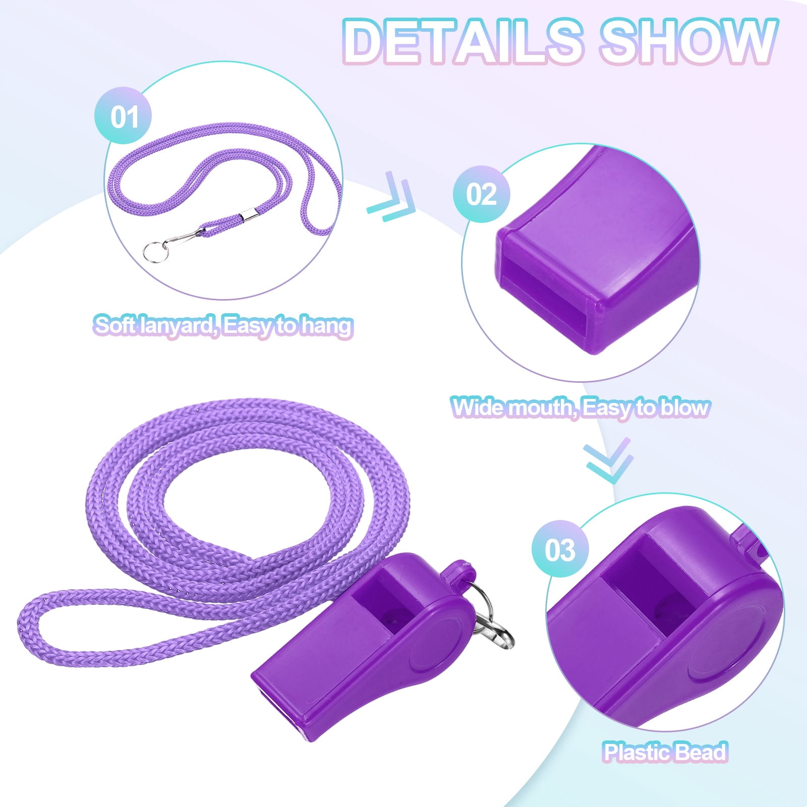 Uxcell Plastic Whistles with Lanyard, Training Sports Gather Whistles Loud Crisp Sound Colorful Bulk Whistle 20 Pcs & Purple -Fitting for (Coaches/Referee/Outsides/Team Events)