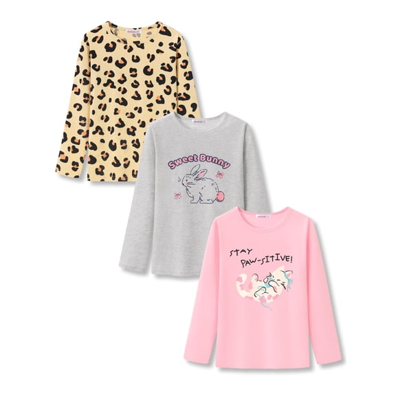 Serdomi Girls Long Sleeve T-Shirt - Soft Tops Pink Cute Kitty Cat Graphic Tee Size 7/8