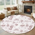 thumbnail image 3 of 8ft Washable Large Round Rug, Country Style Non-Slip Circle Area Rug for Living Room Dining Room, Vintage Cottages Animals Tree Retro Illustration Brown Indoor Floor Mat for Home Decor, 3 of 9