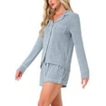 thumbnail image 4 of INSPIRE CHIC Women's Mother's Day Lounge Set Soft Button Up Notch Collar Long Sleeve with Shorts Set with Pockets 2XL Blue, 4 of 6