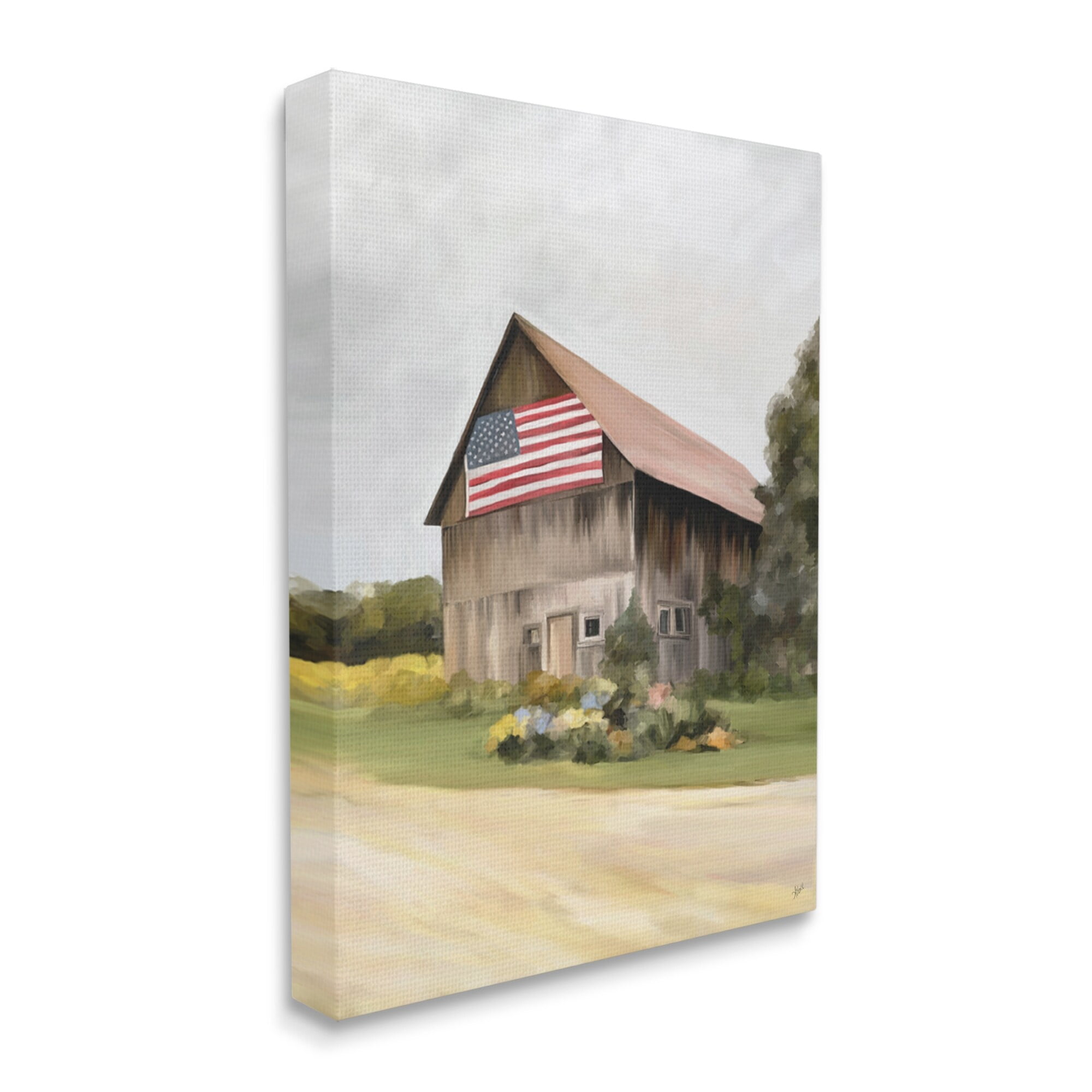 Stupell Industries Rural Americana Home Countryside Farm Flag Painting Painting Gallery Wrapped Canvas Print Wall Art, Design by Amy Hall