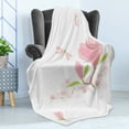 thumbnail image 4 of Dragonfly Soft Flannel Fleece Throw Blanket, Magnolia Branches and Leaves in Soft Tones Romance in Spring Concept, Cozy Plush for Indoor and Outdoor Use, 70" x 90", Pale Pink Lime Green, by Ambesonne, 4 of 5