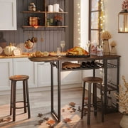 Bestier 3 Piece Bar Dining Pub Table and Chairs Set with Storage Shelves Counter Height Home Kitchen Rustic