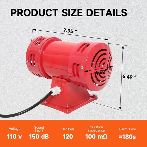 Siren 150dB Loud Electric Motor Driven Alarm for Home Outdoor Industrial Security