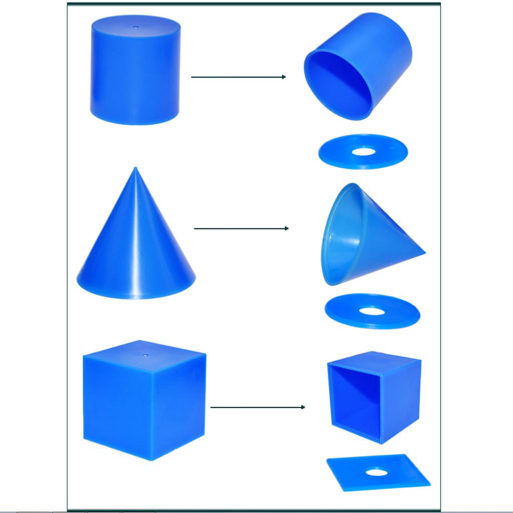 Box 7pcs Blue Geometric Shapes 3D Solids Preschool School Learning Set 