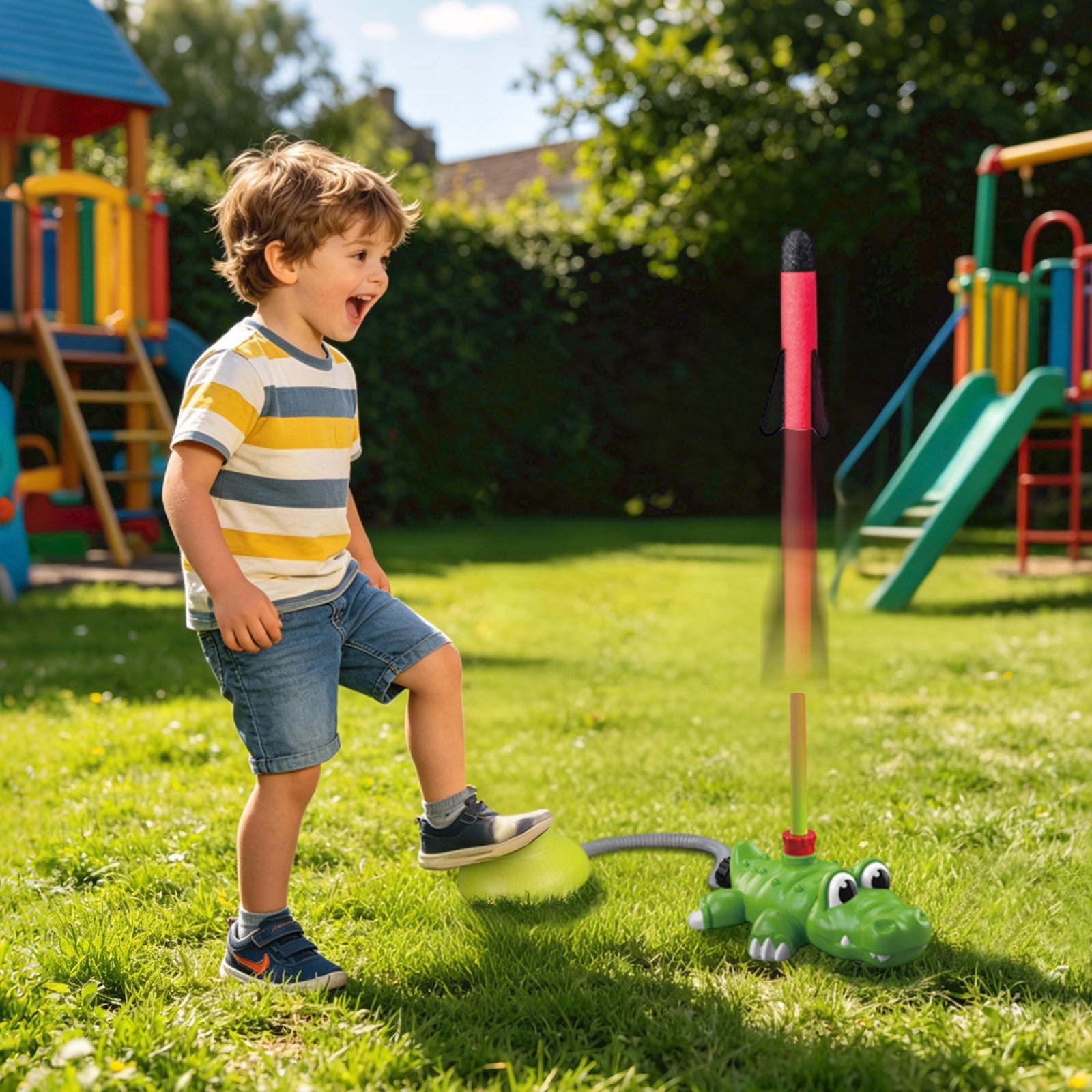 4-in-1 Kids Water Sprinklers T Ball Set & Water Ball Toy, Crocodile Baseball Sprinkler for Backyard Outdoor Summer Toys for Boys Girls Outside Yard Water Game Toys for Kids Toddlers Ages 3-8