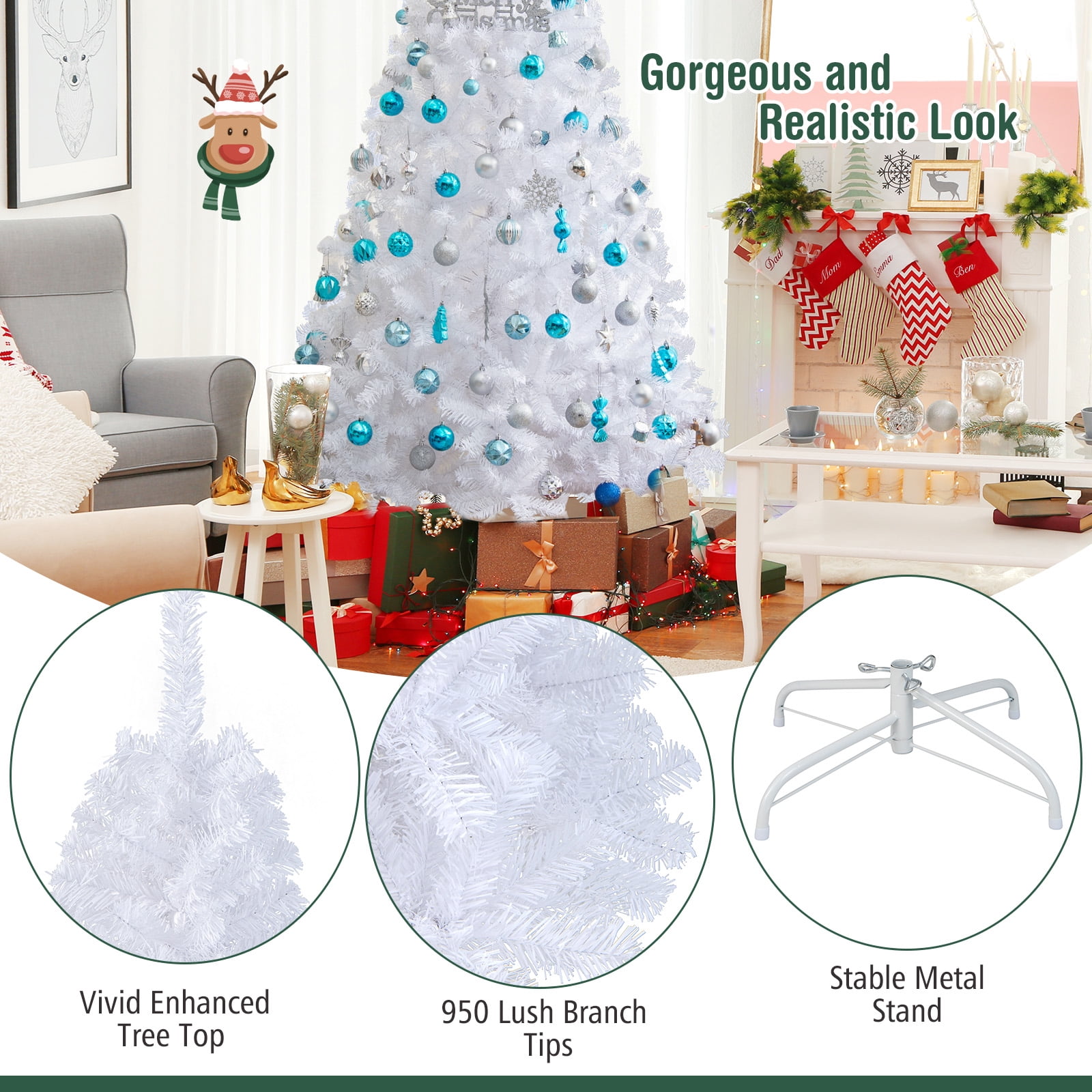 Topbuy 7'Artificial White PVC Christmas Tree Outdoor w/ Metal Stand and Anti-scratching Cover