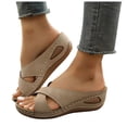 thumbnail image 1 of Women's Wedge Platform Sandals Comfortable Slip On Backless Slide Beach Sandal Open Toe Non Slip Work Shoes Brown Size 7, 1 of 6