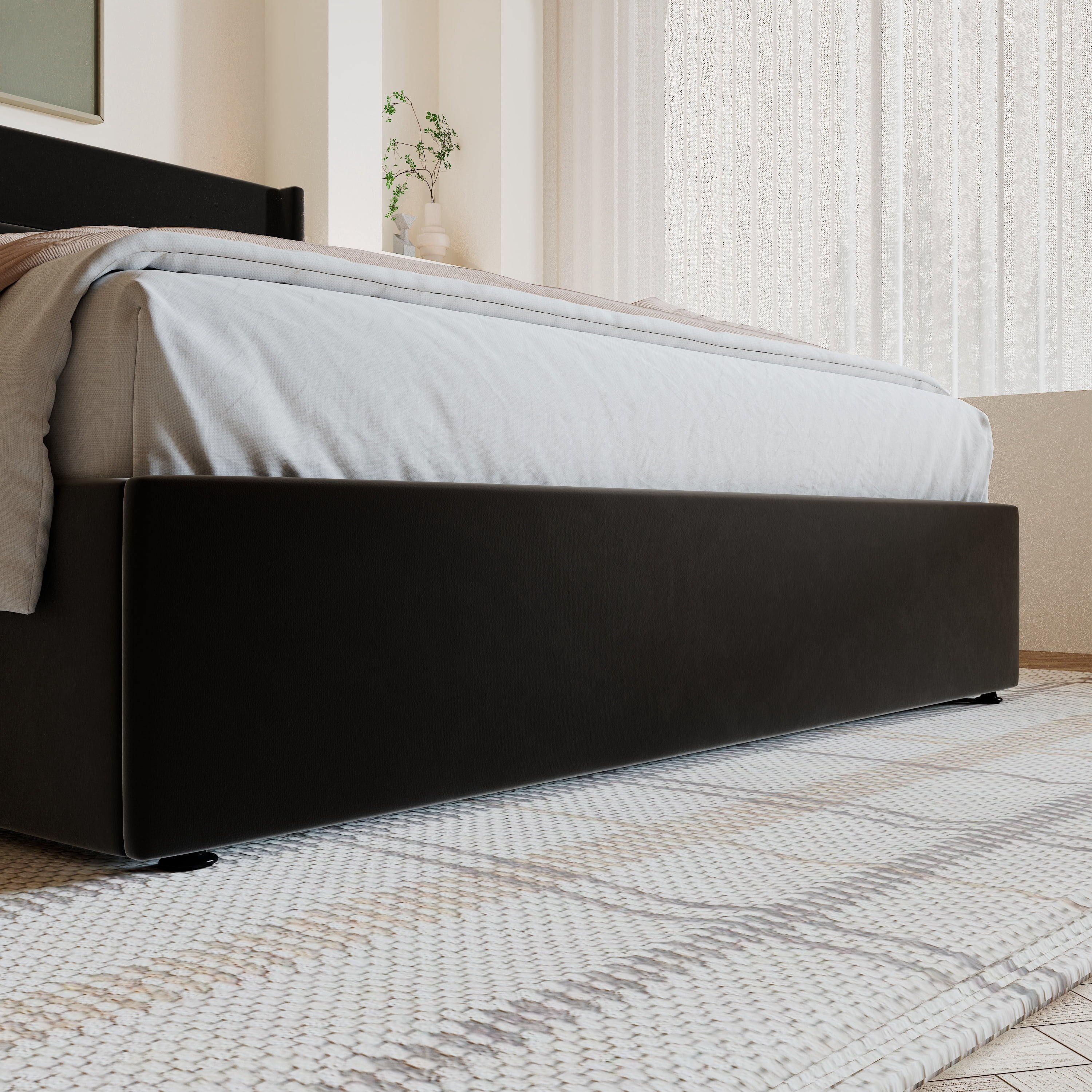 Amolife King Size Bed Frame, Velvet Lift Up Storage Platform Bed with Upholstered Panel Wingback Headboard, Black