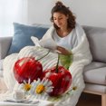 thumbnail image 4 of Cherry Farmhouse Fleece Throw Blanket for Couch, Modern Rustic Cherries Daisy Linen Microfiber Flannel Blanket for All Season, Lightweight Soft Throw Blankets for Bed, Sofa, Travel, 50"x60", 4 of 9
