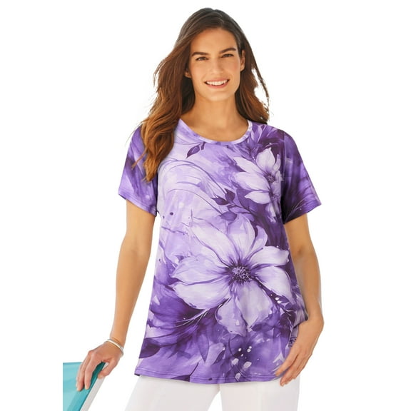 Woman Within Plus Size Short Sleeve Watercolor Tunic