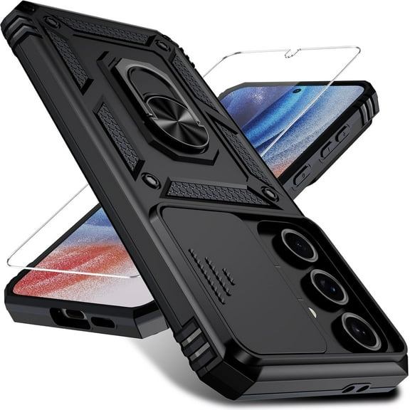 REQO for Samsung Galaxy S25 Plus Case with Camera Lens Cover, HD Screen Protector, 10 FT Military Grade Drop Protection, Magnetic Ring Holder Kickstand Protective Phone Case