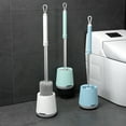 thumbnail image 1 of Cepillo de inodoro con cerdas duras - Kit de limpieza para mango largo, base de plástico, diseño moderno y compacto para limpieza de baños (blanco, azul o verde), 1 of 9