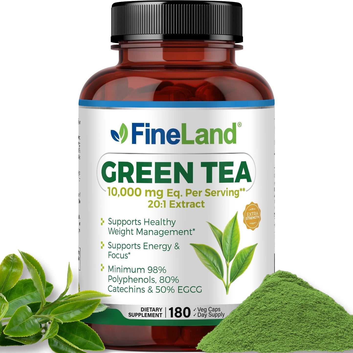 Fineland Vitamins Green Tea Extract Capsules, 180 Count