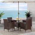 thumbnail image 2 of SUNVIVI 5-Piece Wicker Outdoor Table and Chairs, Patio Dining Set w/Square Glass Tabletop and Umbrella Hole, Patio Table and Chairs Set for Backyard Deck Balcony Front Porch, Brown, 2 of 7