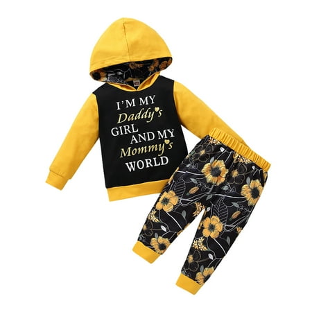 

baby girl clothes Baby Print Hoodie Tops+Floral Print Pants Set Outfits