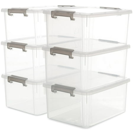 17 qt clear storage bins with lids large stackable plastic (6 pack) 15.9x11.6x7.3"