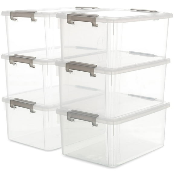 17 QT Clear Storage Bins with Lids Large Stackable Plastic (6 Pack) 15.9x11.6x7.3"