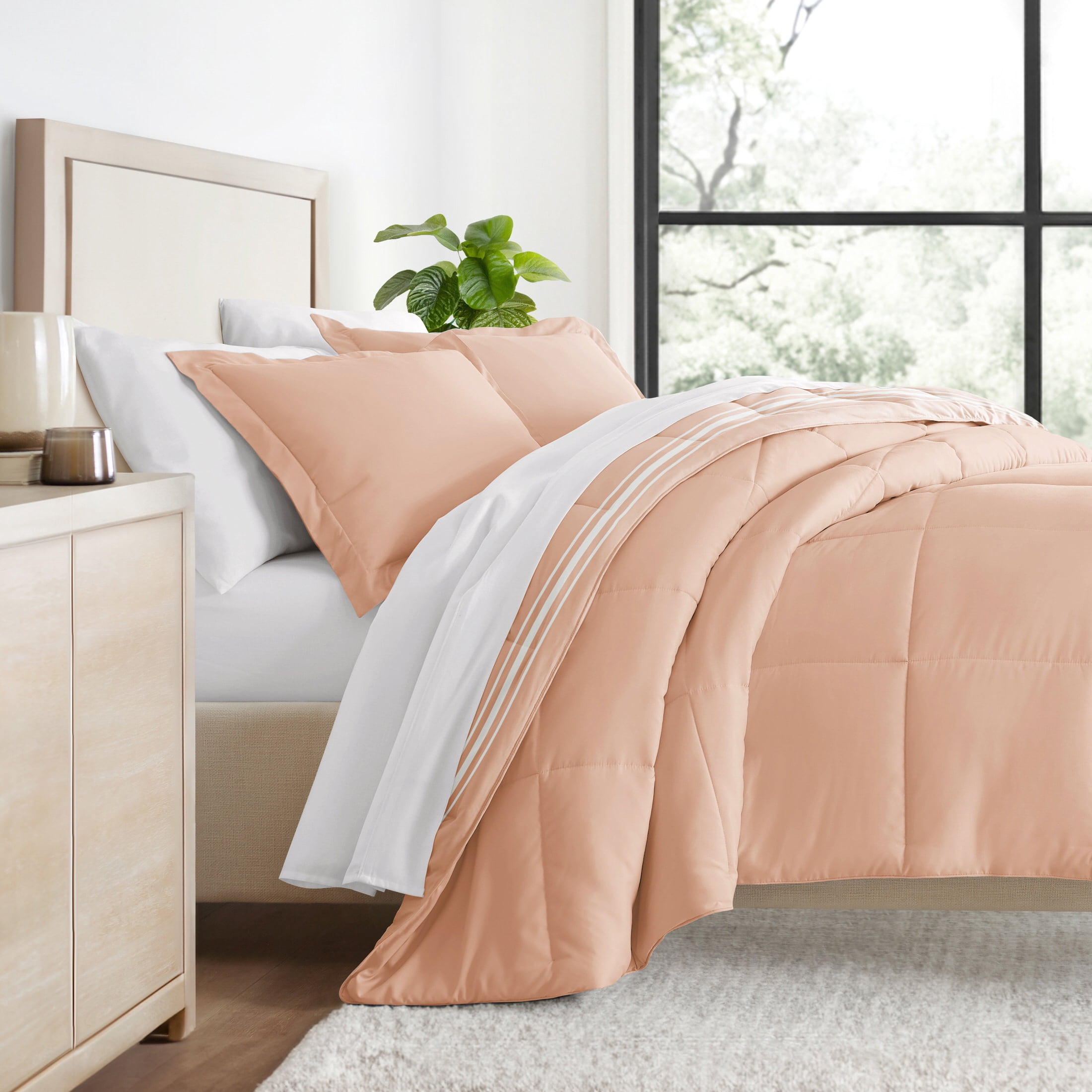 All Season Ultra Soft Comforter Set Lightweight Bedding in Soft Stripe for Full/Queen Size by Comfort Canopy